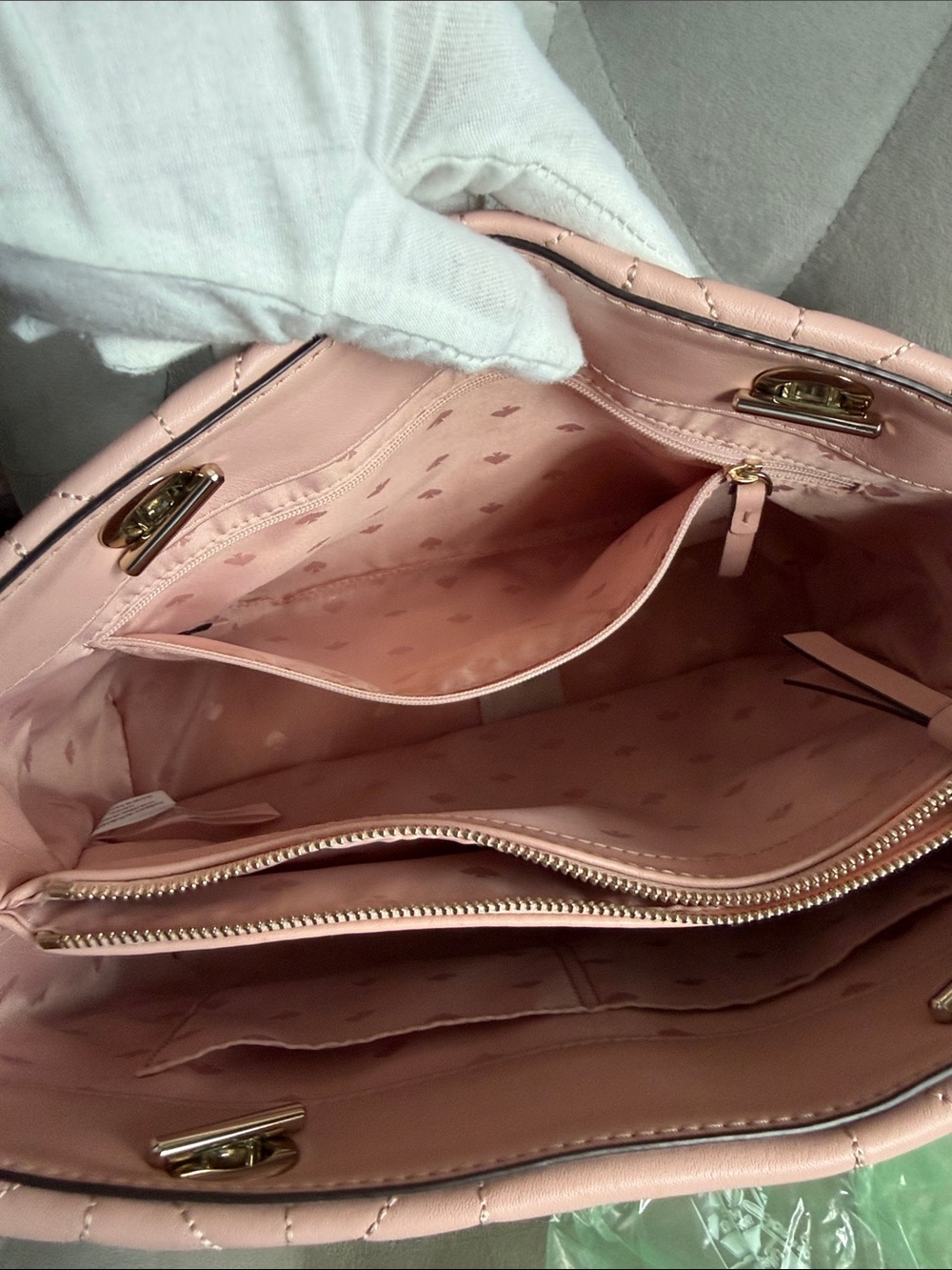KATE ♠️ SPADE LEATHER Pink Quilted Chain-Handle BAG - Picture 9 of 17